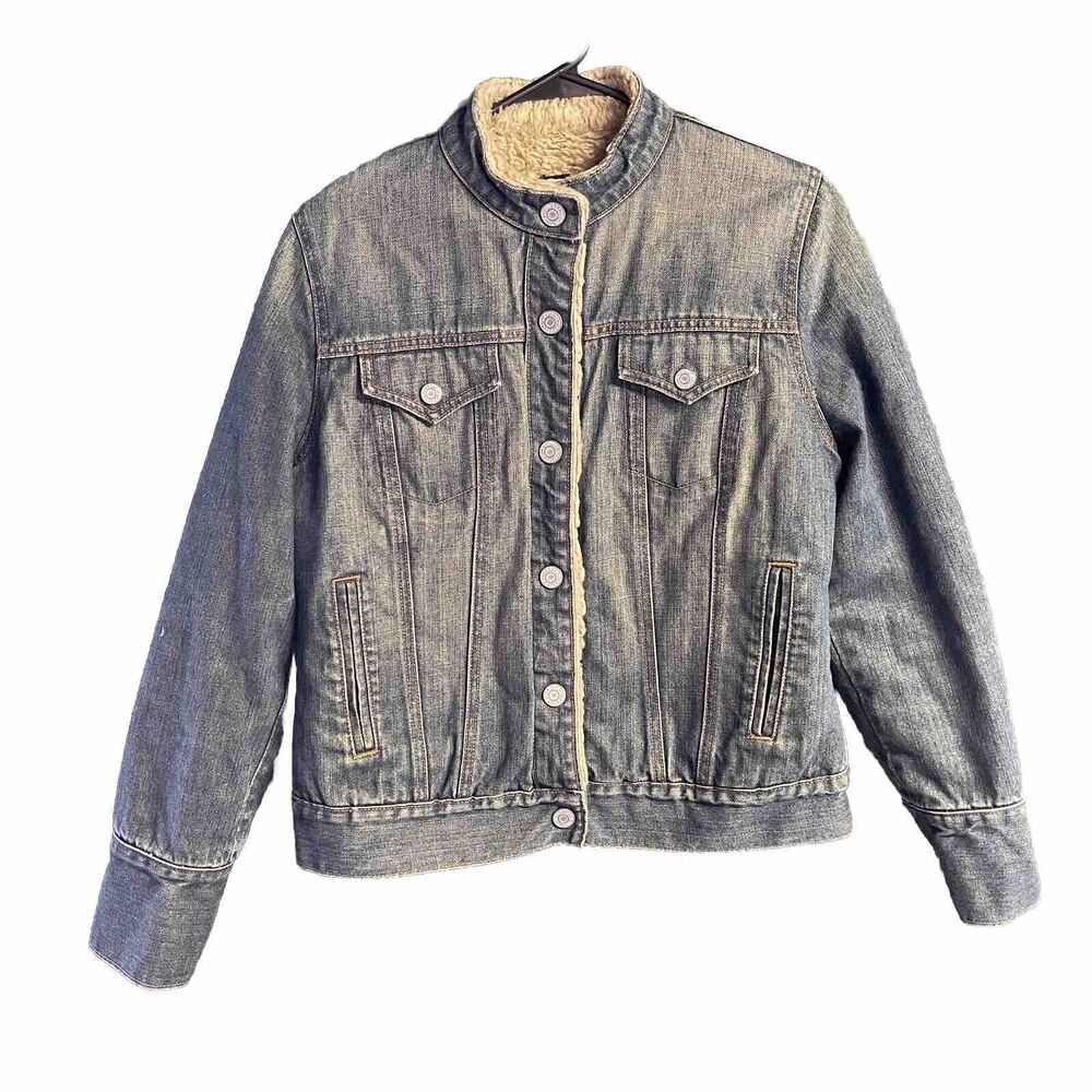 Vintage GAP Women’s Indigo Denim Jean Jacket Sherpa Size M Y2K Trucker